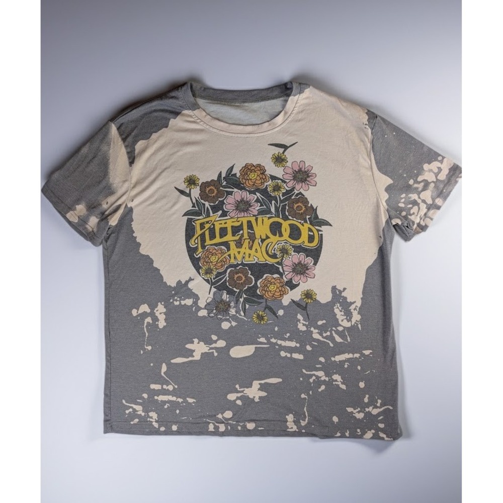 Fleetwood Mac Floral Graphic Tee Gray Bleached Dye Shirt Women's 2XL